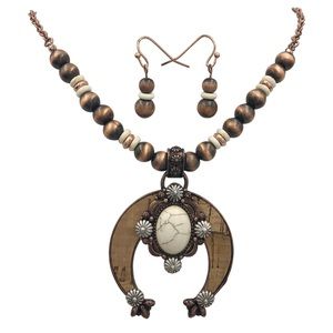 Cork Squash Blossom Stone Necklace Earrings Set